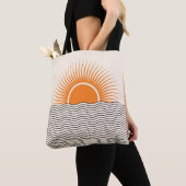 Tote Bag Coucher de soleil Abstrait : décoration boho géomé (De près)