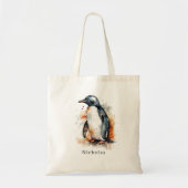 Tote Bag Coucher de soleil Aquarelle Pingouin, personnalisé (Devant)
