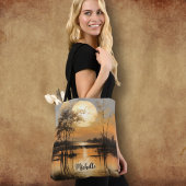 Tote Bag Coucher de soleil de l'heure dorée avec nom