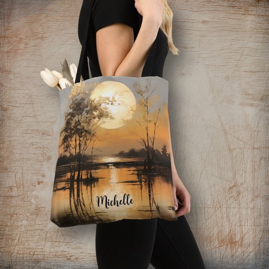 Tote Bag Coucher de soleil de l'heure dorée avec nom