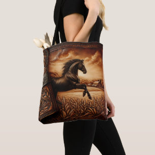 Tote Bag Coucher de soleil du ranch en cuir