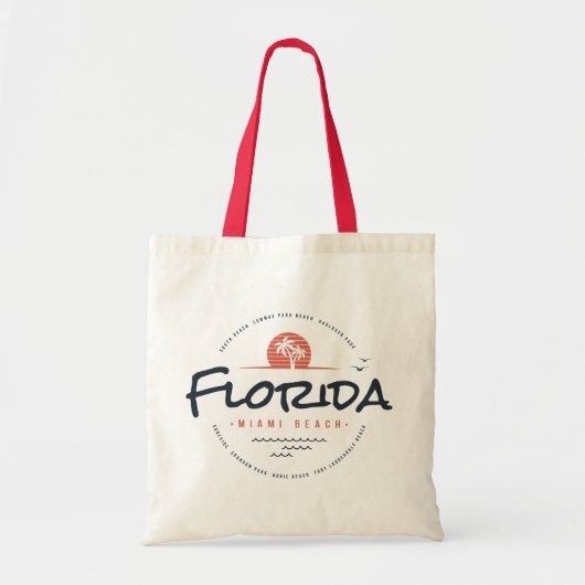 Tote Bag Coucher de soleil rétro Floride Miami Beach Palmie (Devant)