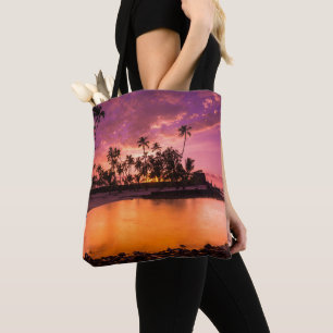 Tote Bag Coucher de soleil rose sur la plage d'Hawaii