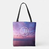 Tote Bag Coucher de soleil rose violet océan photo monogram (Dos)