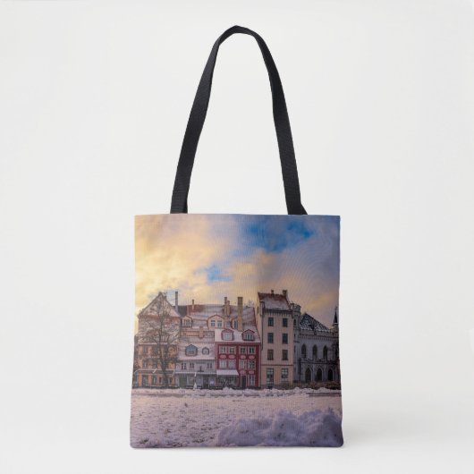 Tote Bag Coucher de soleil sur la rue à Riga (Devant)