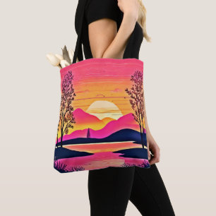 Tote Bag Coucher de soleil sur Pink Lake Art