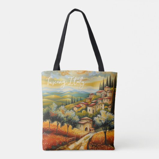 Tote Bag Coucher de soleil sur Toscane Valley Peinture Ital (Dos)