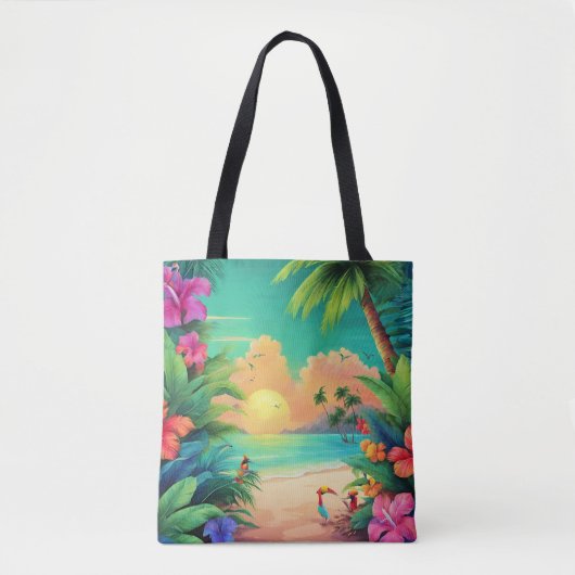 Tote Bag Coucher de soleil tropical avec des fleurs d'Hibis (Devant)