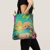 Tote Bag Coucher de soleil tropical avec des fleurs d'Hibis (De près)