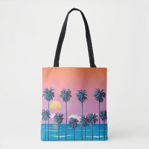 Tote Bag Coucher de soleil tropical : Illustration de plage