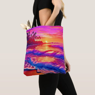 Tote Bag Coucher de soleil tropical : Plage d'art
