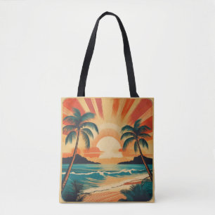 Tote Bag Coucher de soleil tropical serein avec palmiers