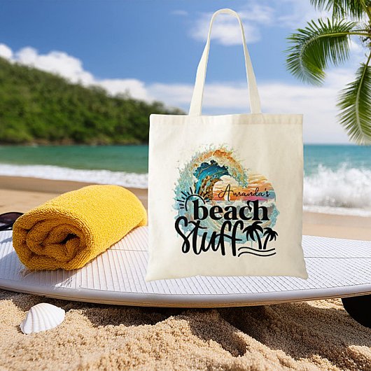 Tote Bag Coucher de soleil vague océanique objets de plage 