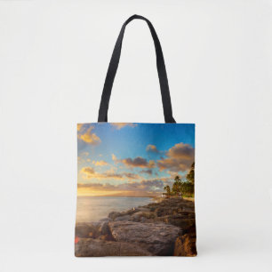 Tote Bag Coucher du soleil d'océan au-dessus des roches et