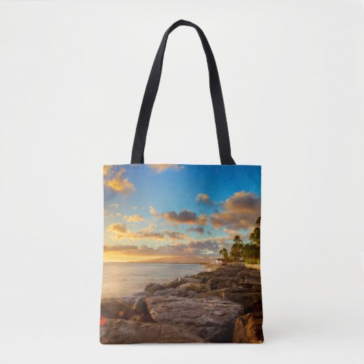 Tote Bag Coucher du soleil d'océan au-dessus des roches et (Devant)