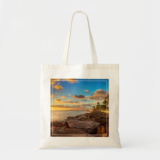 Tote Bag Coucher du soleil d'océan au-dessus des roches et (Devant)