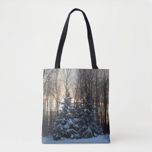 Tote Bag Coucher du soleil d'or d'hiver grand de sapin (Devant)