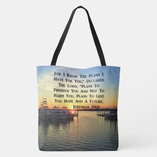 TOTE BAG COUCHER LE SOLEIL SUR LE LAC JEREMIAH 29:11 SCRIPT (Dos)
