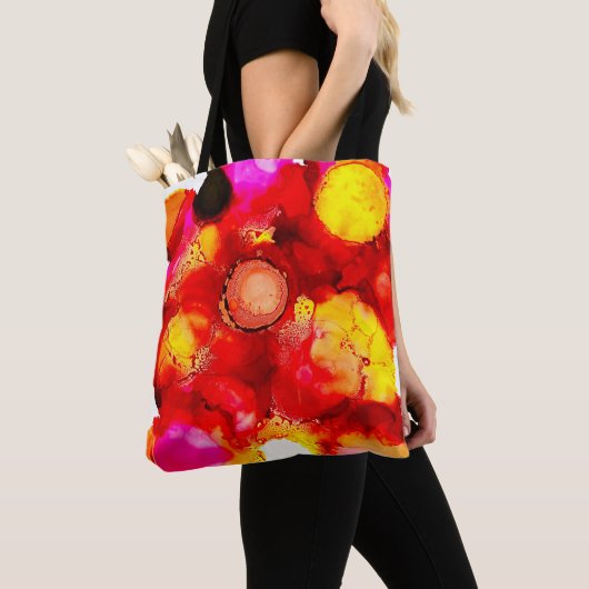 Tote Bag Couleur Abstraite rouge et rose (De près)