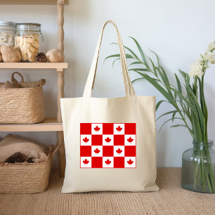 Tote Bag Couleur de la carte À damiers feuille d'érable rou