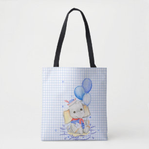 TOTE BAG COULEUR D'EAU CUITE PASTEL BÉBÉ NAUTIQUE ÉLÉPHANT