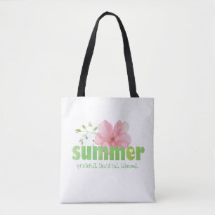 Tote Bag Couleur d'été Grateful rose Fleur Aquarelle