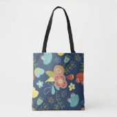 Tote Bag Couleur mignon motif floral bleu foncé (Devant)