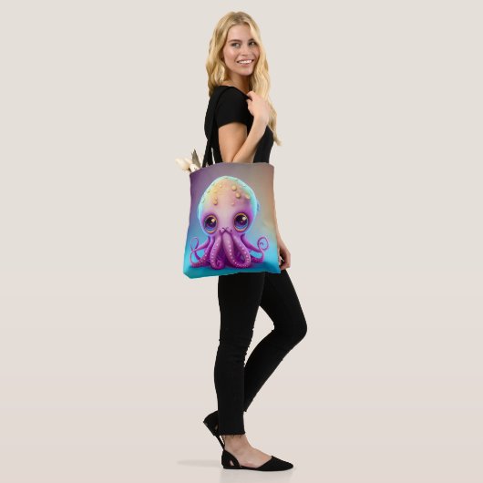Tote Bag Couleur mignonne violet octopus Alien | (Sur le modèle)