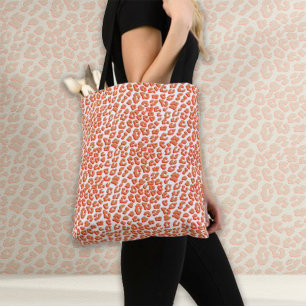Tote Bag Couleur orange et Empreinte de léopard blanc