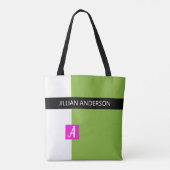 Tote Bag Couleur verte moderne bloquée Monogramme (Dos)