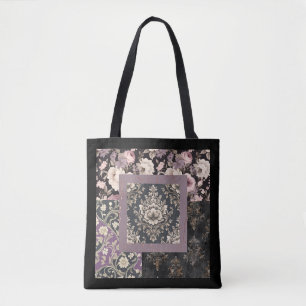 Tote Bag Couleur violet multi-motif noir tendance