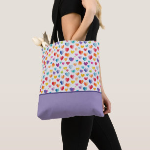 Tote Bag Couleurs arc-en-ciel Aquarelle Style Coeurs Couleu