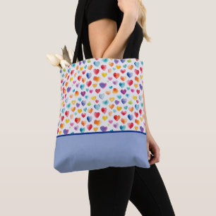 Tote Bag Couleurs arc-en-ciel Aquarelle Style Coeurs Couleu
