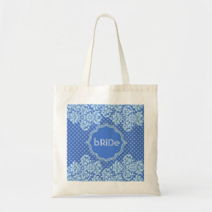 Tote Bag Couleurs Bleues Polka-Dot Et Motif Floral Monogram