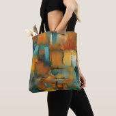 Tote Bag Couleurs d'automne, peinture grunge géométrique ab (De près)