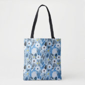 Tote Bag Couleurs de marguerites et de Feuilles bleus et bl (Devant)