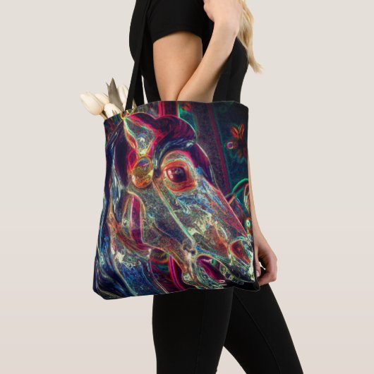 Tote Bag Couleurs Électriques Cheval de Carousel Fougueux A (De près)