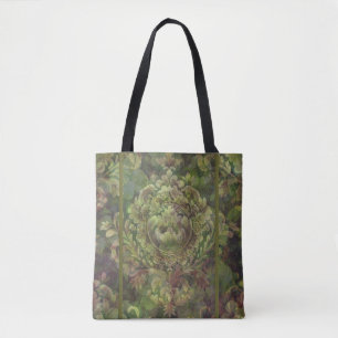 Tote Bag Couleurs mélangées de damas vert fleuri