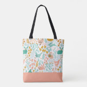 Tote Bag Couleurs pastel Pâques Poulets Fleurs Motif (Dos)
