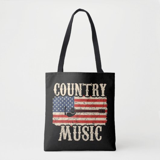 Tote Bag Country Music Guitar American Flag (Devant)