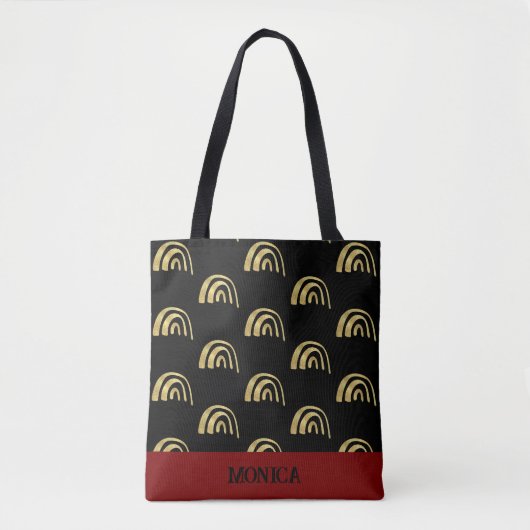 Tote Bag Coupe Gold Arc-en-ciel et noir Script personnalisé (Devant)