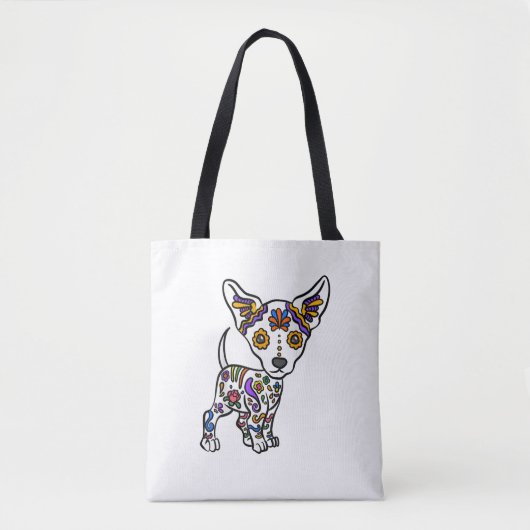 Tote Bag coupe sugar skull chihuahua (Devant)