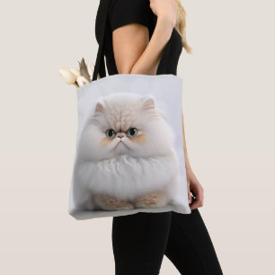 TOTE BAG COUPER CHAT PERSAN BLANC GRAS FLUFFY