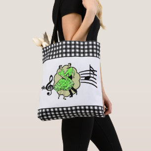 Tote Bag Couple de danse carré en costumes verts
