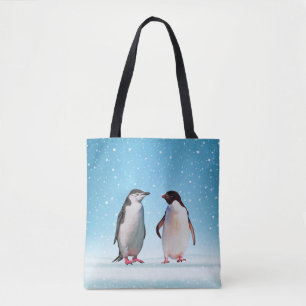 Tote Bag Couple de manchots magnifiques sur fond bleu clair
