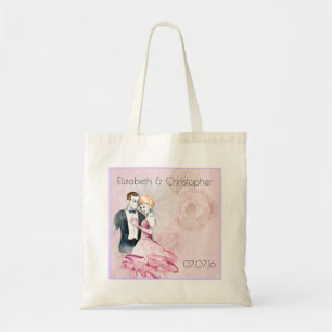 Tote Bag Couple De Mariage Vintage Avec Rose Rose Personnal
