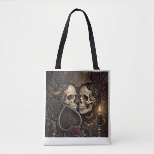 Tote Bag Couple de squelettes gothiques Rose victorienne de