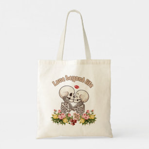 Tote Bag Couple de squelettes s'embrassant avec Floral Goth