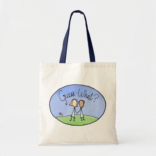 Tote Bag Couple Lesbienne mignonne Devinez quoi (Devant)