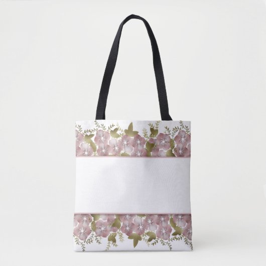 Tote Bag Courbe fleurie printemps été fleurs roses vert lea (Devant)